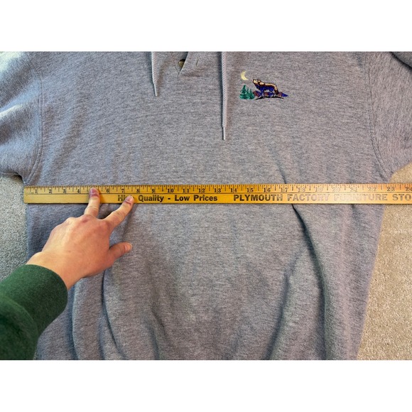 Habitat Wilderness Sweatshirt Mens XL Gray Henley Wolf Moon Embroidered Pullover - Picture 7 of 8